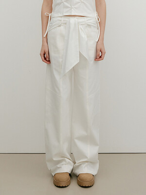 KNOTTED LAYERED COTTON WIDE PANTS - IVORY