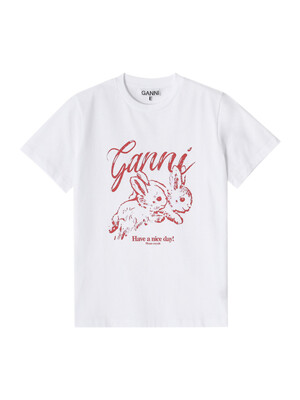 GANNI T3994 151 버니 로고 프린트 여성 반팔티