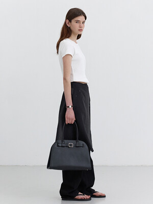 BUCKLE LEATHER TOTE BAG BLACK_UDBA4F206BK