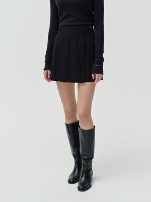 wool pleats skirt - black