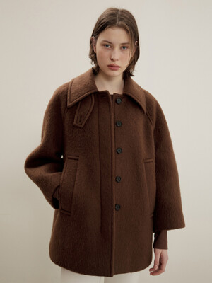 Raglan Half Coat In Hairy Wool, Brown