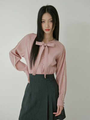 RIBBON TIE LACE DART BLOUSE_PINK