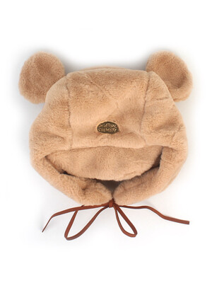 Bear Fur Beige Earflap Cap 바라클라바