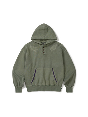 Garment dyed button hoodie / Pigment green
