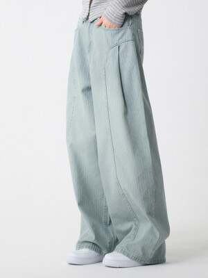 사이드 절개 턱 주름 와이드 피그먼트 면팬츠 그린_Side Line Tuck Wide Pigment Cotton Pants Green