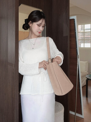 Cotton Linen Boat Neck Knit Top[LMBESPKN266]-Off-White