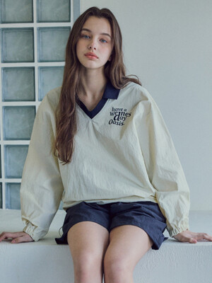 W/Signature Nylon Collar Sweatshirt_Ivory(W25-TP13)