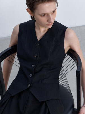 NATURAL LINNEN VEST BLACK