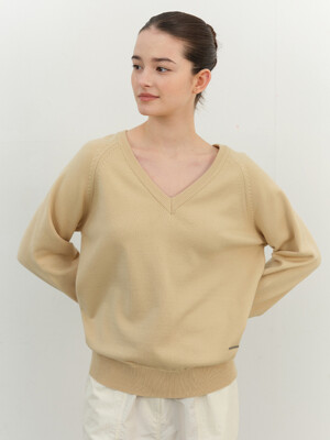 Classic Soft V-Neck Knit - Beige [ 25 NEW ]