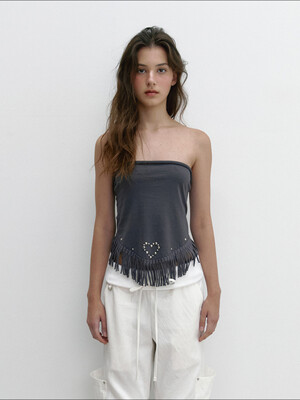 TASSEL STUD SCARF (CHARCOAL)