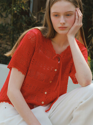[단독] G Crochet Linen Cardigan_Red