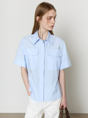 PATCH POCKET HALF SLEEVE SHIRT [SKYBLUE][NAVY]