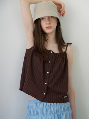 Banding Shirring Blouse (Brown)