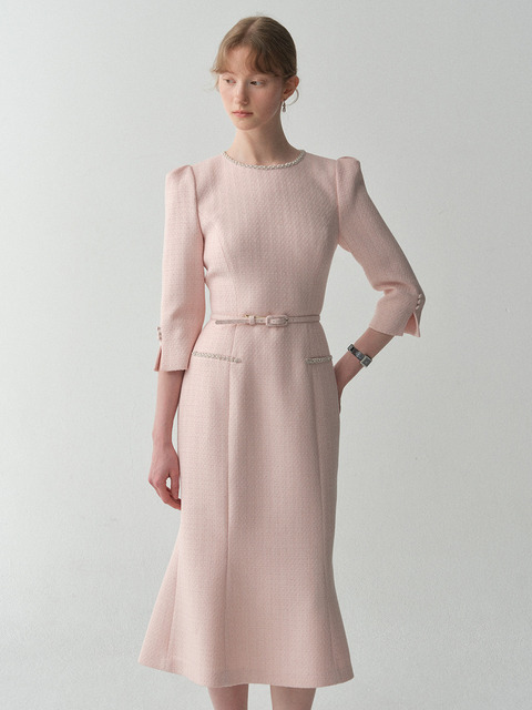 플로움 Trimming Bud Mermaid Three-Quarter Sleeve Dress(3Color)