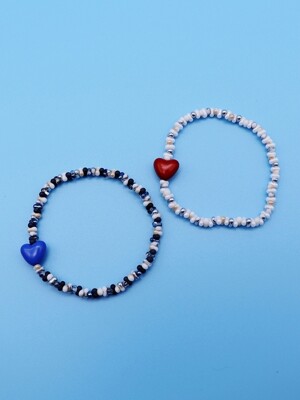 Heart point cute beads Bracelet 블루 레드 하트 비즈팔찌