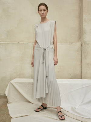 Dress Asymmetric Pleats Light Gray