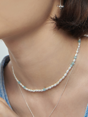 파도색 진주 목걸이_Sea blue pearl earring