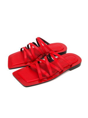 Wide square sole strappy sandals | Red