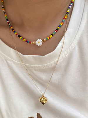 Rainbow Flower With Heart Necklace