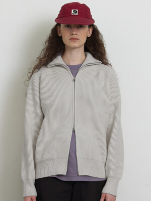 [Woman] Ribbed Zip-Up Cardigan (Light Grey)