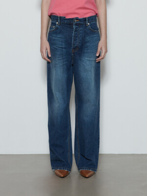 Pleated Wide Jeans (Blue)