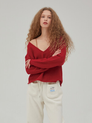 V-neck Knit Pullover - Red
