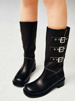 Three belted biker boots (vintage black)