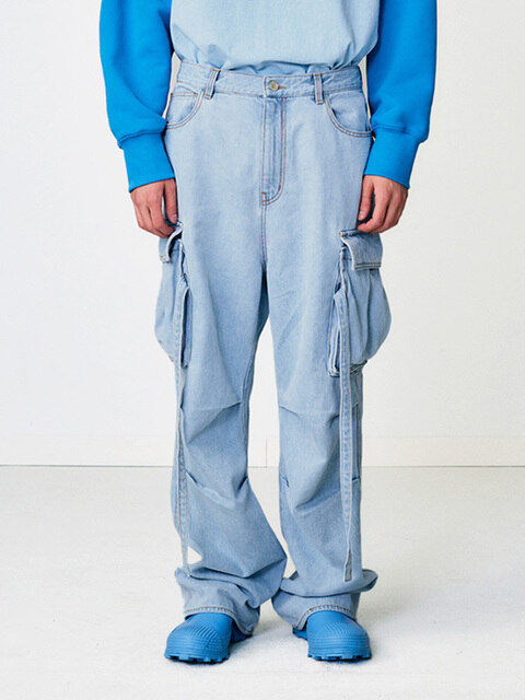데님 - 라그랑지 (LAGRANGE) - UTILITY CARGO POCKET DENIM PANTS ICEBLUE