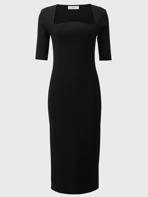 TRAPEZE NECK LINE KNIT DRESS_BLACK