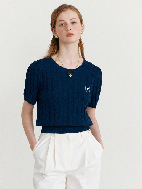 니트,니트 - 로라로라 (ROLAROLA) - HALF SLEEVE CABLE KNIT NAVY