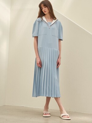 SAILOR COLLOR PLEATS DRESS_LIGHT BLUE