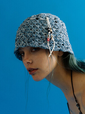 Shell knit bucket hat_Blue