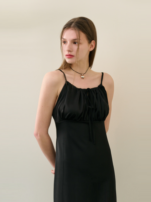 SATIN LONG ONE PIECE [BLACK]