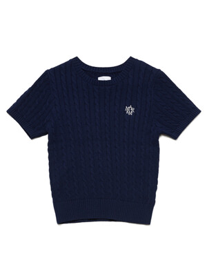 (W) CABLE SHORT SLEEVE KNIT NAVY