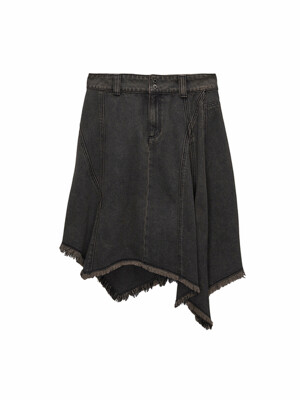 UNBALANCED DENIM SKIRT IN BROWN