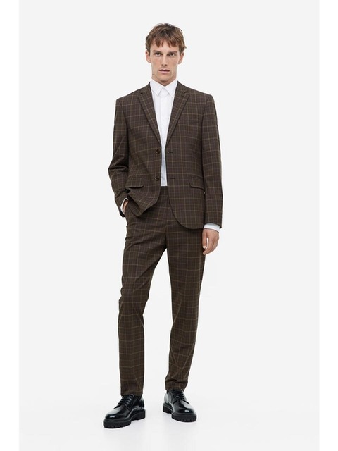 아우터 - 에이치엔엠 (H&M) - Slim Fit 수트 팬츠 브라운/체크 1162165003