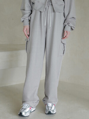 Lossy  Pigment Patch Cargo Sweat Pants_gray