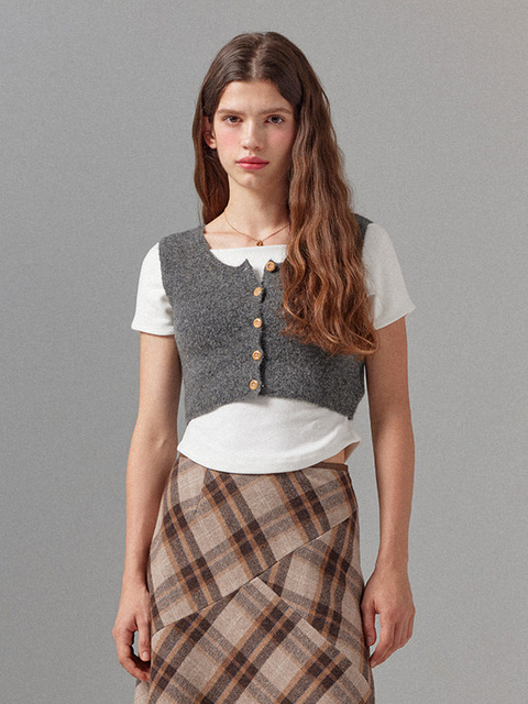 니트 - 디어리쉬 (DEARISH) - Grey Two Way Cropped Vest