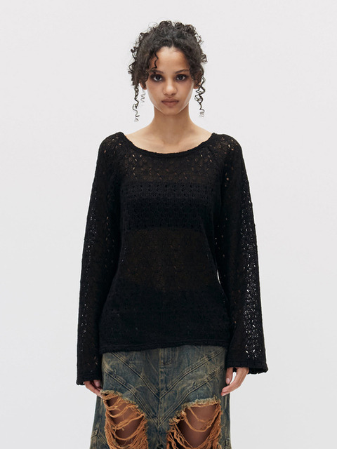니트 - 쎄쎄쎄 (SETSETSET) - NET KNIT TOP BLACK