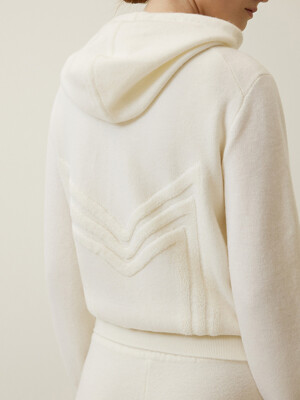 Logo Embroidered Knit Hoodie Zip-up Ivory