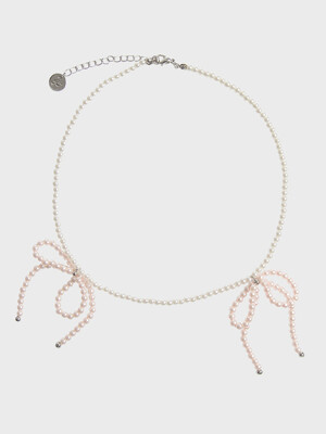 TWIN BOW PEARL CHOKER NECKLACE_BABY PINK