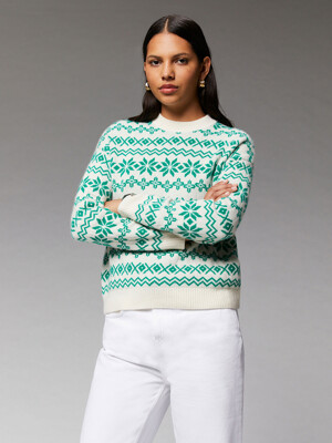 Two-Tone Norwegian Crewneck Sweater Green