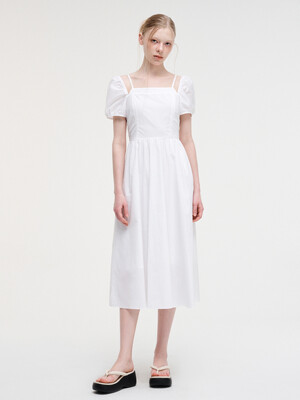 Strap Slit Off Shoulder Dress, White