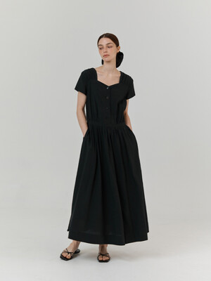 Linen heart neck dress (Black)
