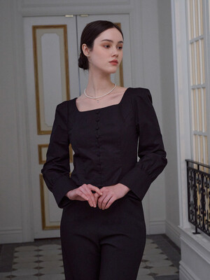 Clara square puff blouse [Black]