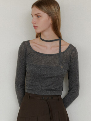 comos 1195 wool layered square neck T-shirt (melange charcoal )