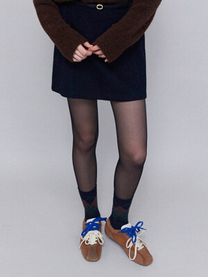 BELTED LOW RISE WOOL SKIRT [NAVY][BELT SET]