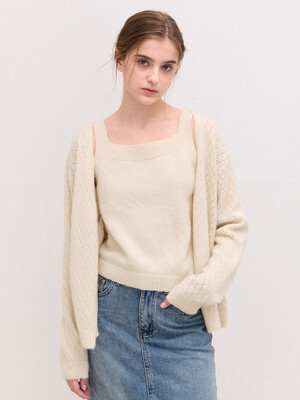 PUNCHING SLEEVELESS KNIT CARDIGAN SET IVORY