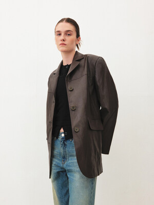TFF FAUX LEATHER OVERFIT JACKET_DEEP BROWN