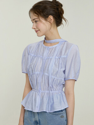 잇미샤 라운드넥 타이 블라우스 ITP6ZBL870 (2COLOR)